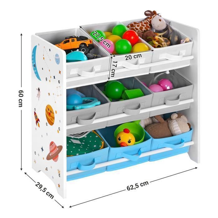 SONGMICS Kleine Opbergunit, 9 Uitneembare Bakjes van Non-woven Stof, voor Babykamer, 62,5 x 29,5 x 60 cm, Ruimtepatroon, Wit