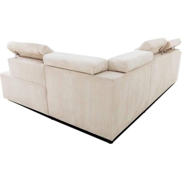 Divano angolare reversibile e trasformabile - 4/5 posti - KELIO - Velluto a coste beige - 245 x 184 x 77/87 cm