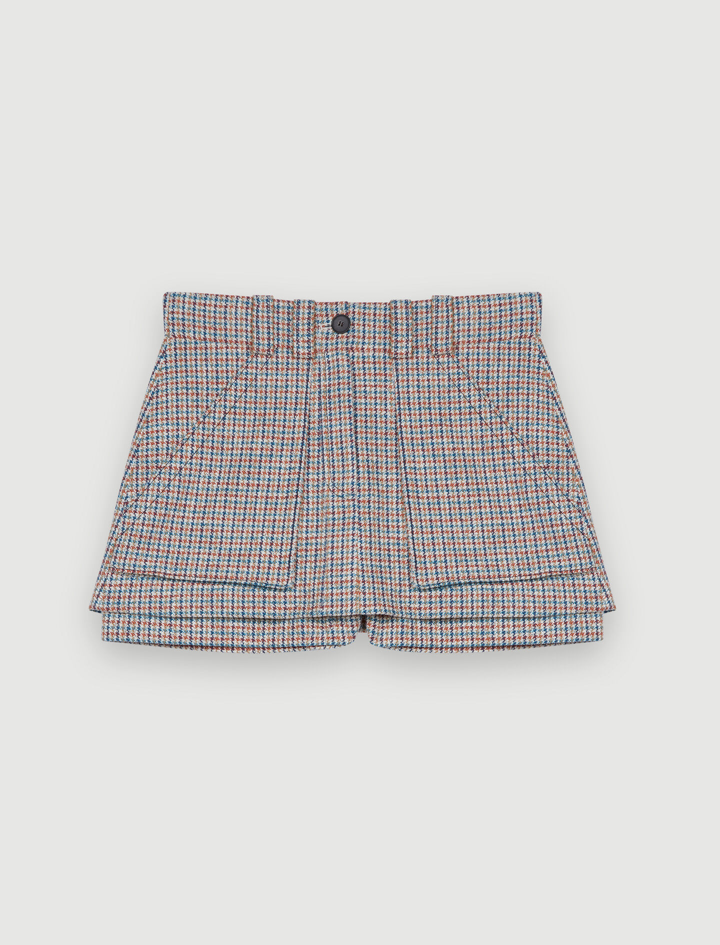 Pantaloni scurți trompe l'oeil cu imprimeu picior de cocoș - albastru/bej