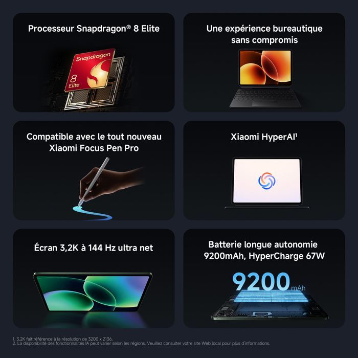 Xiaomi Pad 8 Pro Gris 8GO 256GO Processeur Snapdragon® 8 Elite