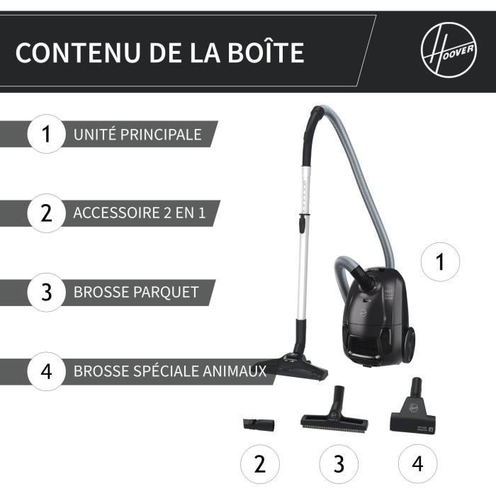 HOOVER HE1 - Compacte en krachtige stofzuiger met stofzak - Grote capaciteit van 2,5 liter - Uitstekende prestaties op harde vloeren en tapijten