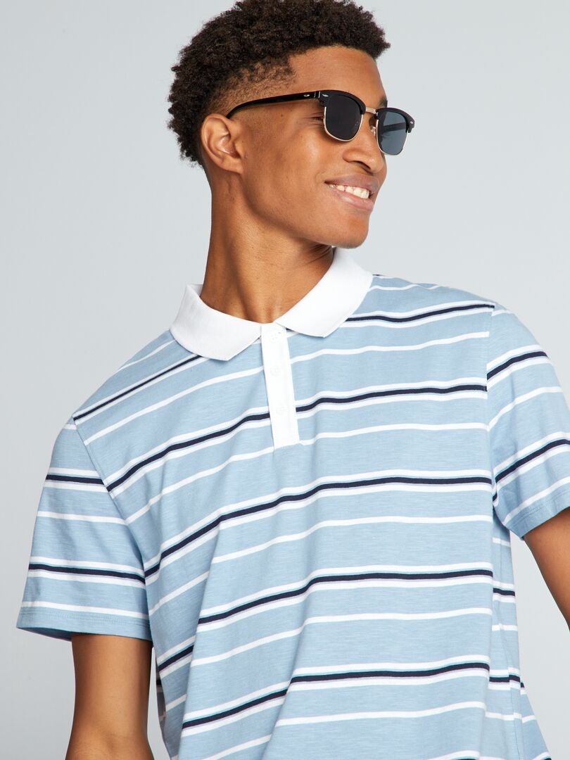 Gestreept poloshirt met korte mouwen - denimblauw