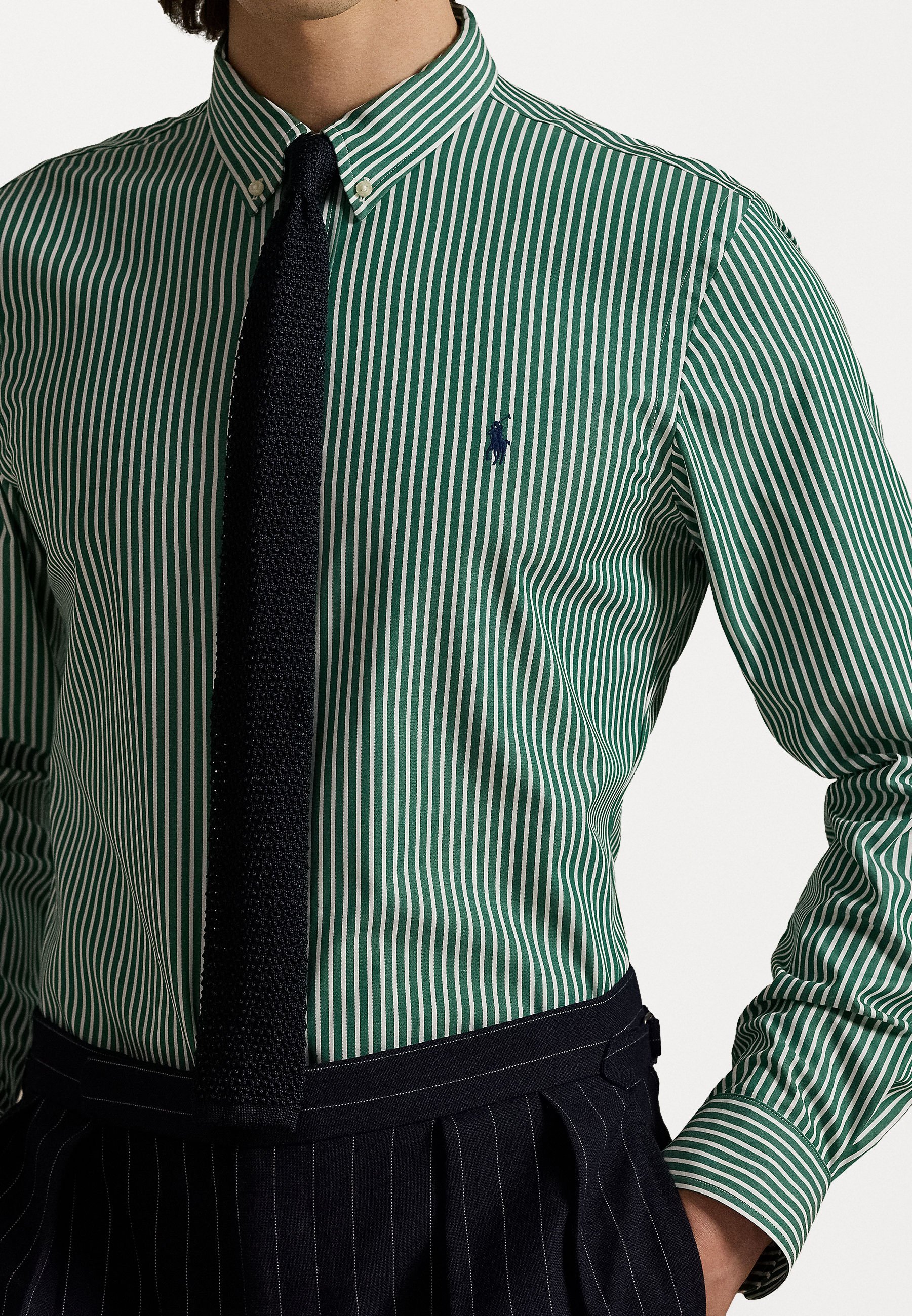 Polo Ralph Lauren Slim Fit Gestreept Stretch Poplin Shirt - Shirt - Nieuw bosgroen/wit