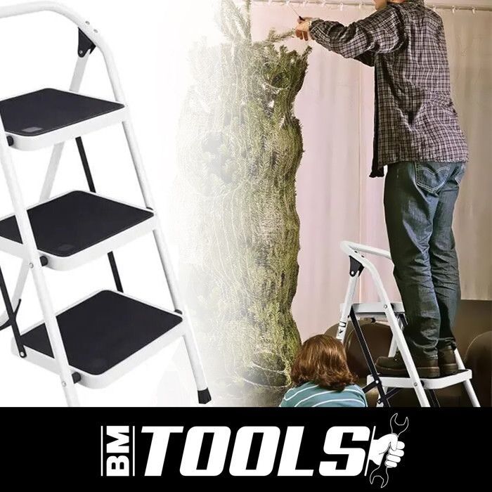 Escabeau 3 marches BM TOOLS BMT-ESC3-ACC, Haut. de travail 69 cm, se range facilement, Marches anti-dérapantes, Robuste,Durable