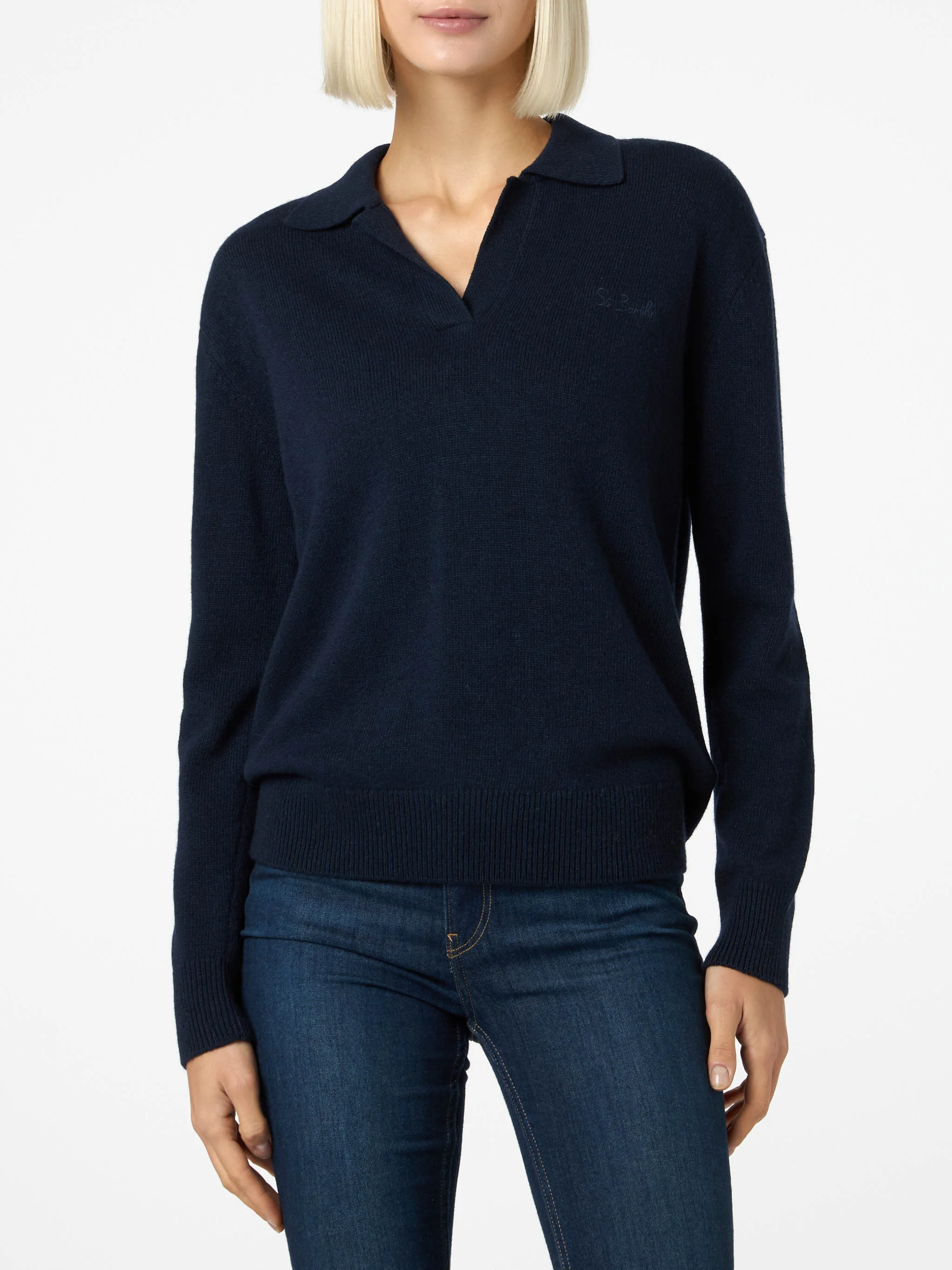 Eze marineblauwe damestrui met colkraag