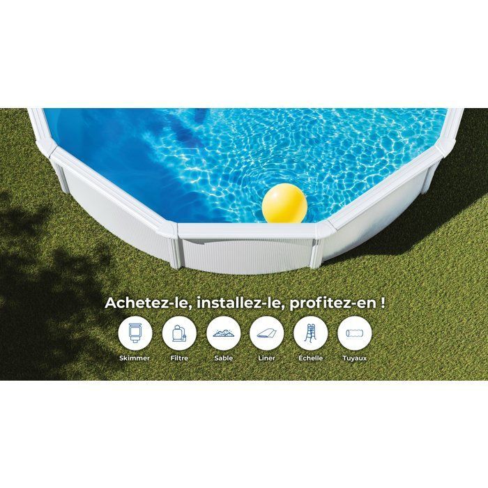 GRE - Kit Piscine hors sol acier ronde blanche Ø300 x 122 cm (Livrée avec filtre à sable et échelle)