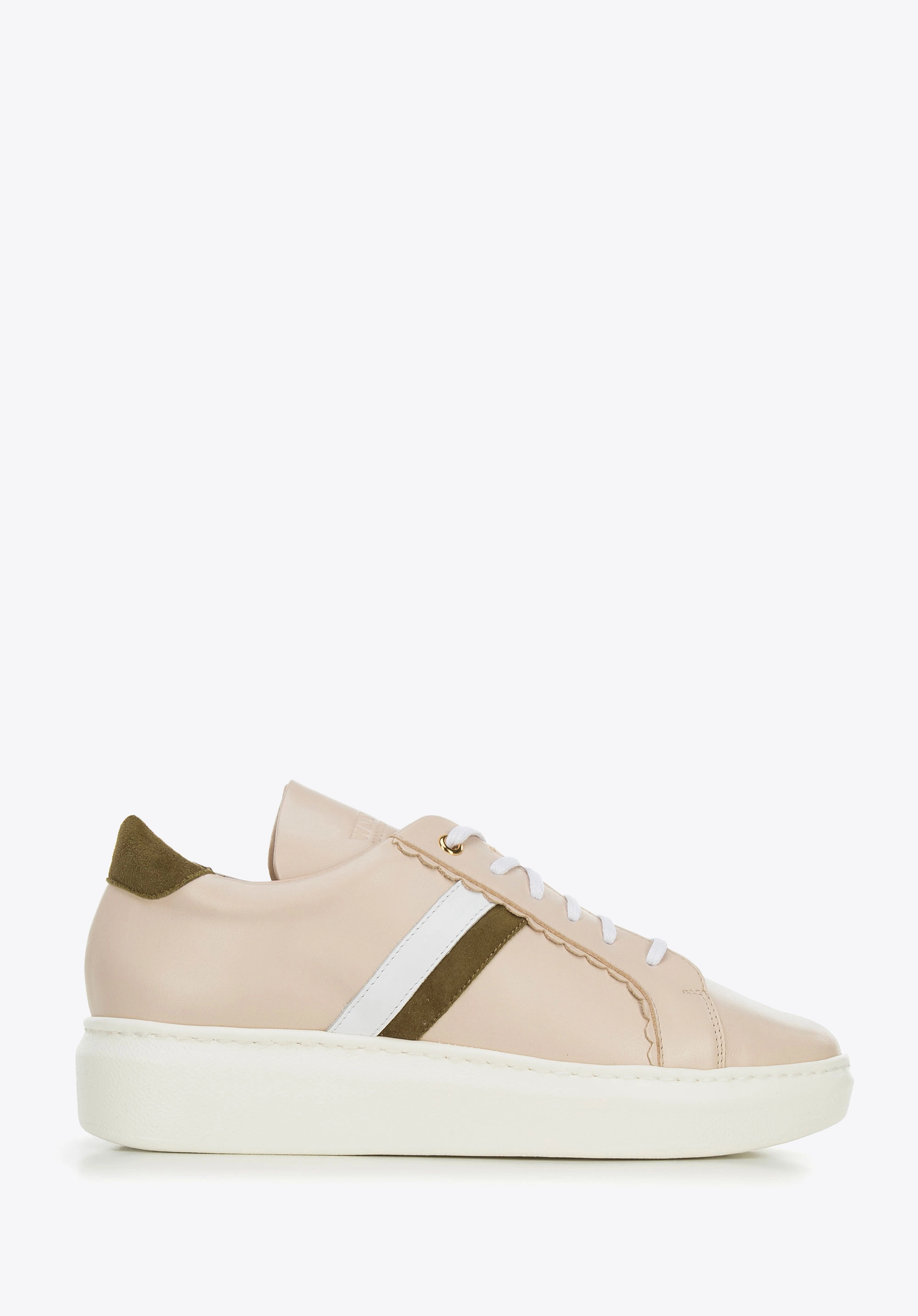 Damskie sneakersy skórzane z falbanką beżowe