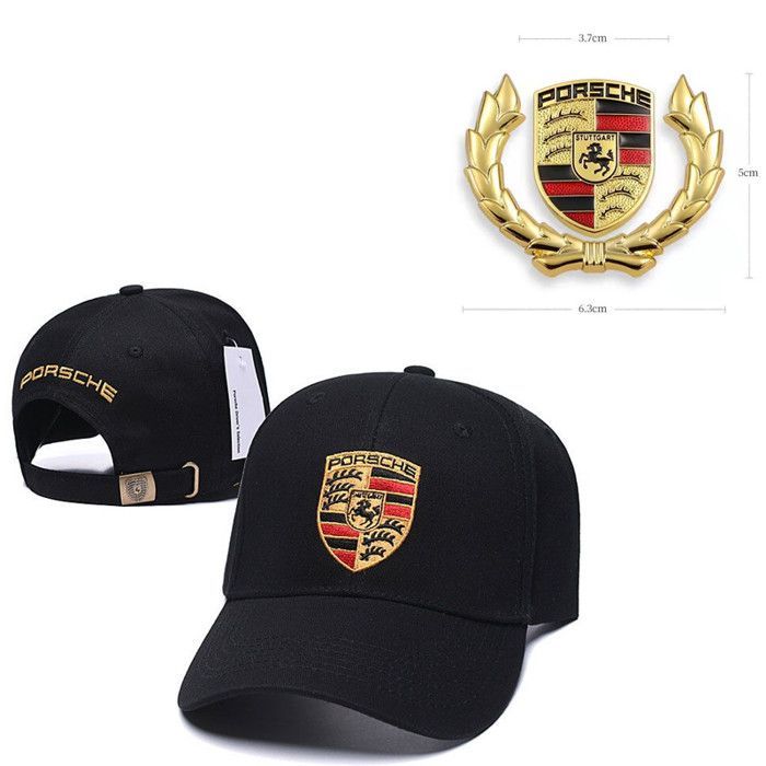 Autocollant de voiture pour Porsche 6.3x5cm Avec 1 Casquette de Baseball Chapeau brodé Porsche  Noir