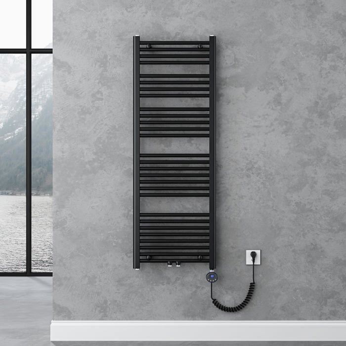 Radiador toallero para baño doporro de 140x50cm, calefactor eléctrico gris-negro con elemento calefactor de 800W.