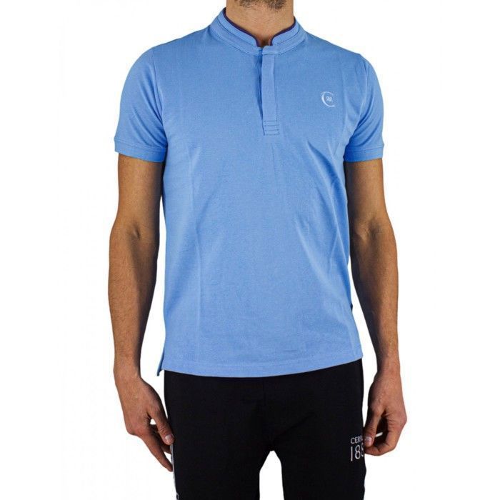 Cerruti 1881 Men's Short-Sleeve Mandarin Collar Polo Shirt, New Firenza Royal Blue