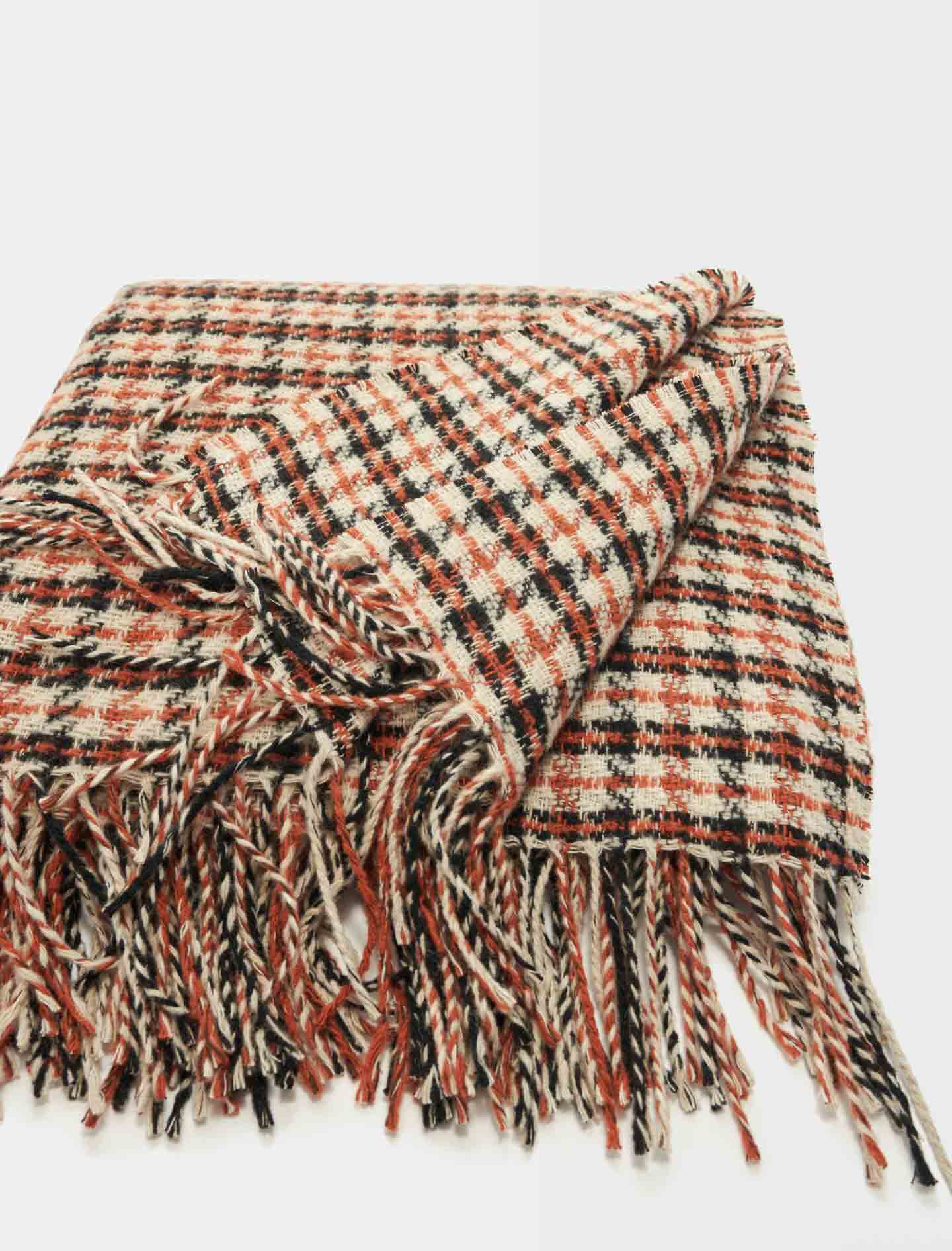 Geruite poncho met franjes - bruin