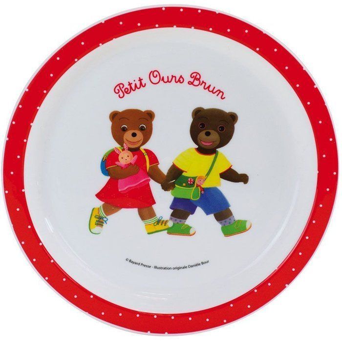 Lot vaisselle - FUN HOUSE - PETIT OURS BRUN - Assiette plate Ø 22 cm, 2 assiettes creuses Ø 16 cm, 2 verres 220 ml et peluche 18 cm
