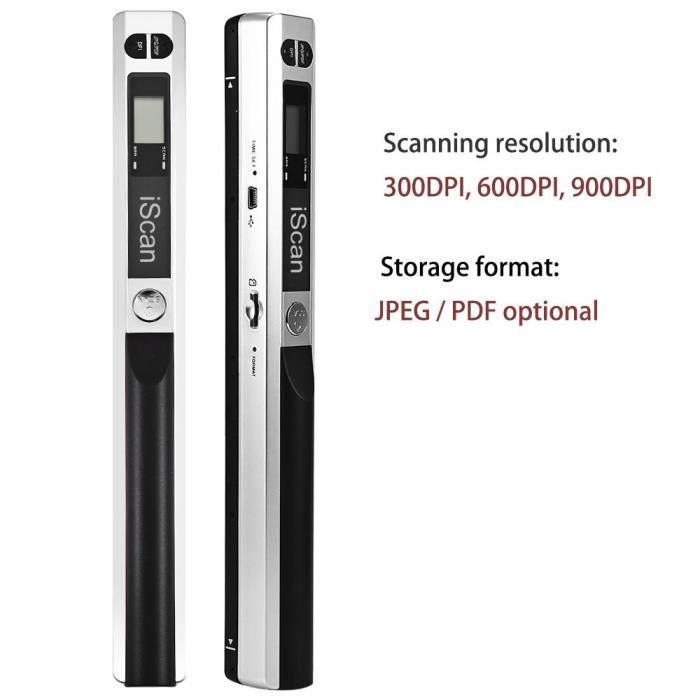Scanner portatile per documenti da 900 DPI, USB 2.0, schermo LCD, supporta i formati JPG/PDF, colore nero.