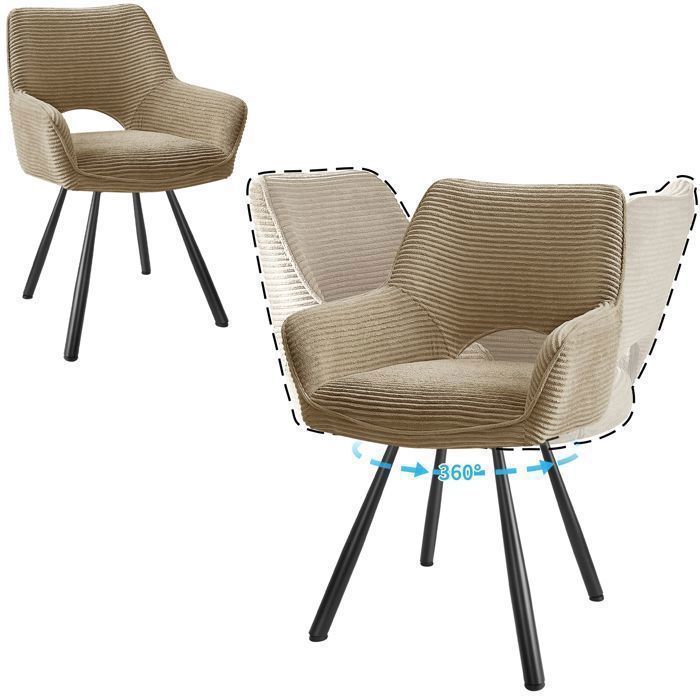 WAFTING Juego de 2 sillas de comedor giratorias con reposabrazos, tapizadas con respaldo de terciopelo, color marrón.