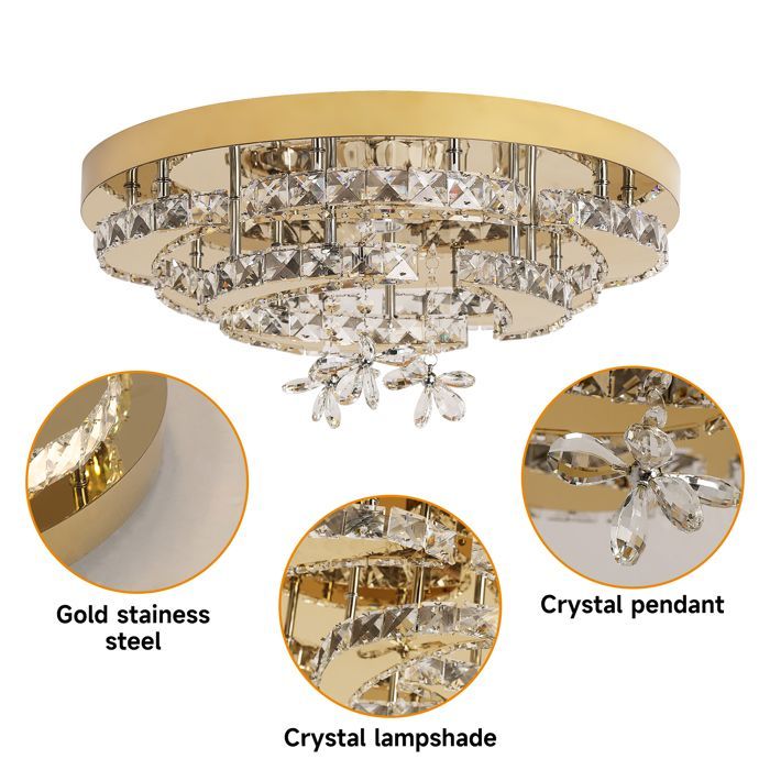 Lustre de Salle à Manger Moderne en Cristal K9 Doré - Plafonnier LED à Lumière Dimmable