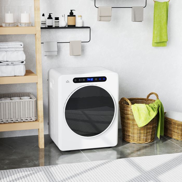 Sèche linge à évacuation - HOMCOM - 1000 W 3 Kg - 6 modes de séchage, minuterie - acier inoxydable - 49 x 43 x 61 cm - blanc