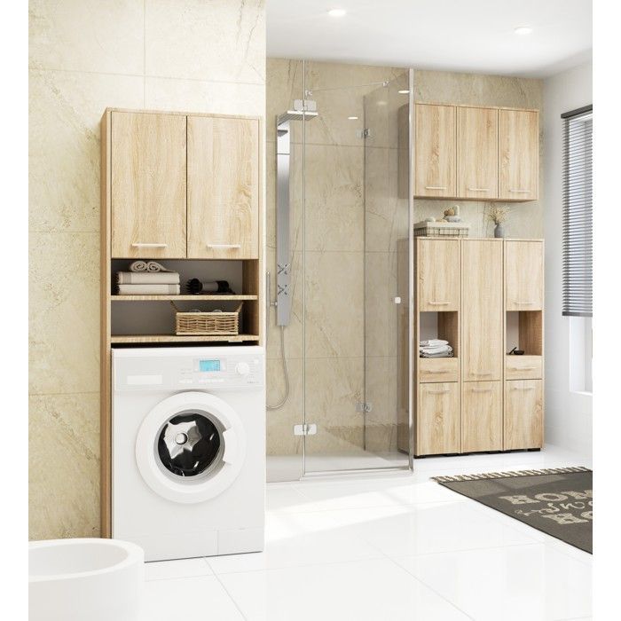 Colonne salle de bains AKORD FIN Chêne Sonoma 30 cm 2 portes façade Chêne Sonoma 5 étagères 30x30x140 cm