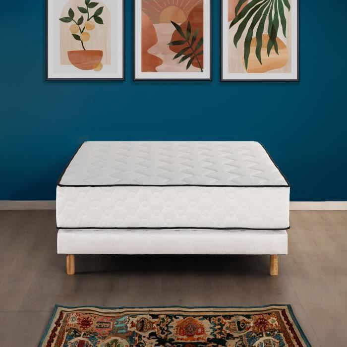 Conjunto de colchón y base de cama de 140 x 190 cm y 27 cm de altura - muelles ensacados - 7 zonas - reversible - fabricado en Bélgica - DEKO DREAM