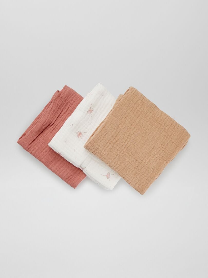 Conjunto de 3 mantas de gaze de algodão - ROSA