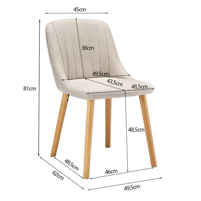 Sedie moderne Goeurvant con cuscino spesso, schienale ergonomico e gambe in legno, stile e comfort in un unico set - Beige