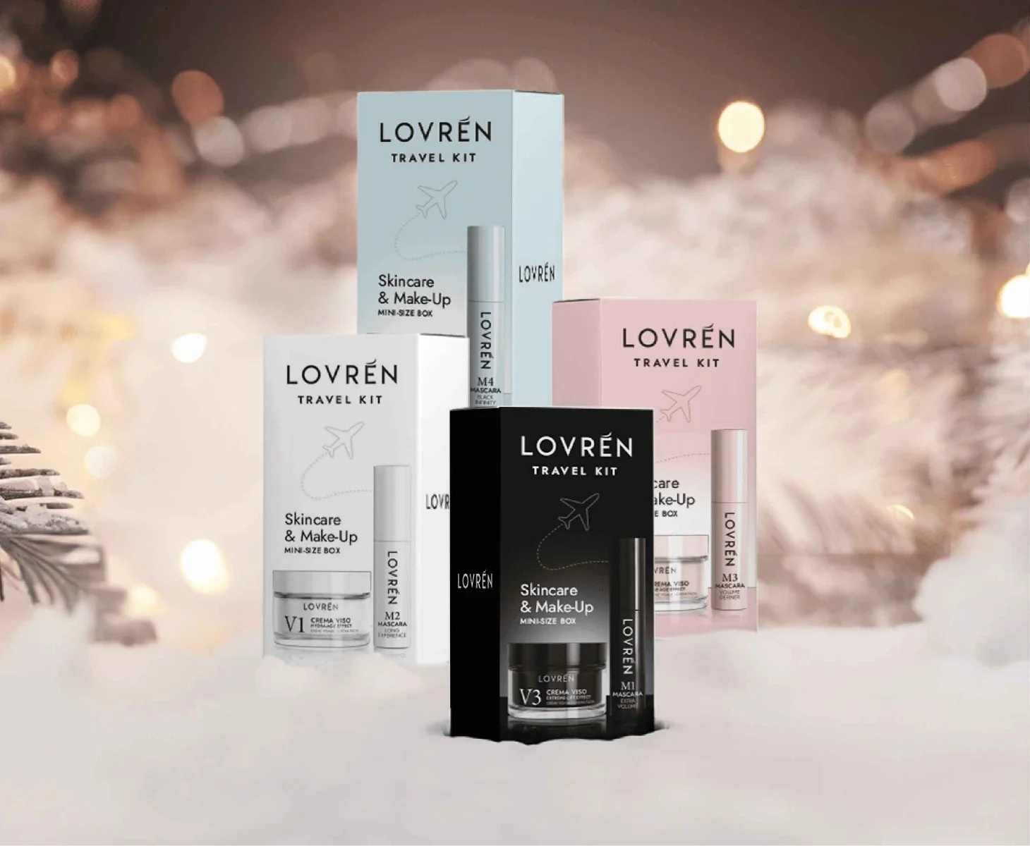 LOVREN Caja de tamaño mini Lovren Máscara de pestañas mini negra M1 + Crema facial mini V3 Set de belleza mini
