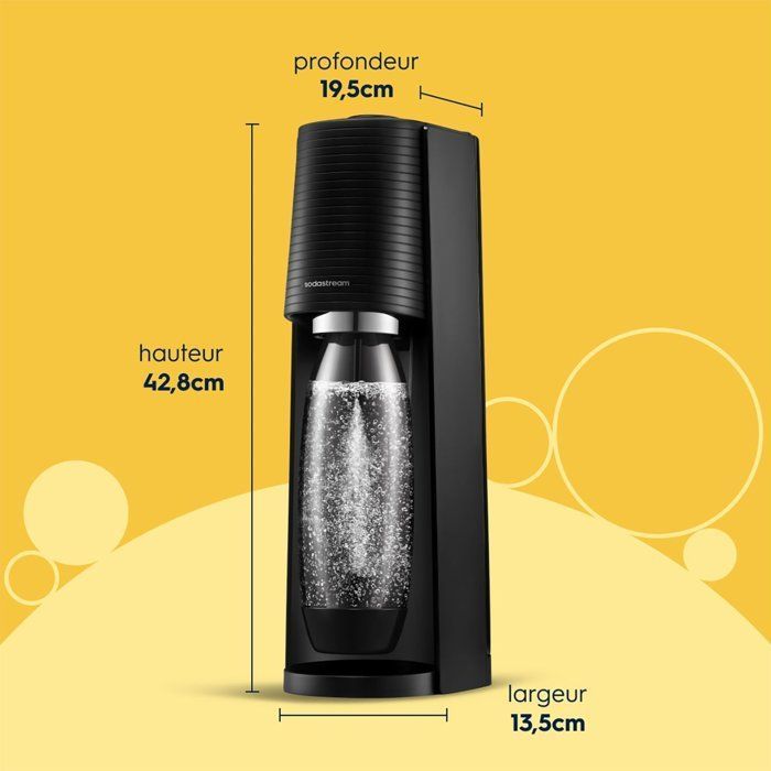 Machine à soda et eau pétillante SODASTREAM - TERRA Noire - 2 bouteilles compatible lave-vaisselle - 1 recharge de gaz 60L