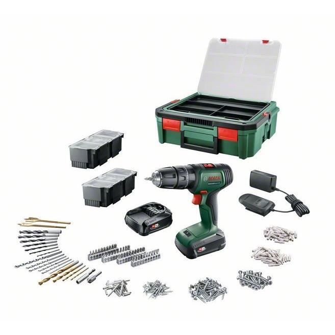 Bosch UniversalDrill 18 Cordless Drill/Driver (Supplied with 2 x 1.5 Ah batteries, SystemBox, 241 accessories) - PowerForAll