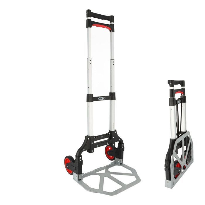 Opvouwbare steekwagen 70 kg - Aluminium - Antislip platform 39x23 cm - Hoogte 91 cm - Lekbestendige wielen met automatisch inklapsysteem