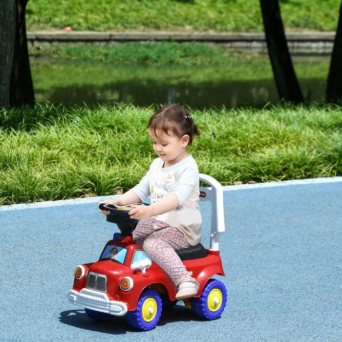 Juguete para niños con ruedas - AIYAPLAY - Camión de bomberos de juguete para empujar - 18-36 meses - Maletero, faros, música - Rojo