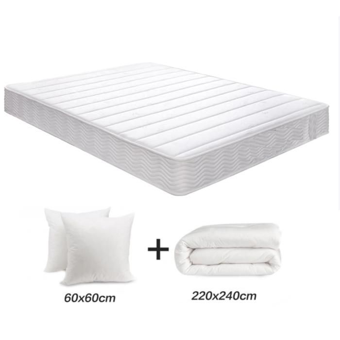 Conjunto de colchón de 140x200cm + base de cama + edredón + 2 almohadas - Espuma viscoelástica - Tamaño doble