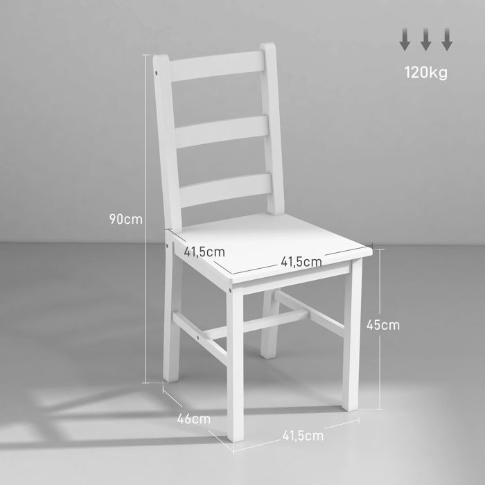 Lot de 2 chaises de salle à manger HOMCOM en bois massif de pin chaise de cuisine dossier lattes esprit campagne blanc