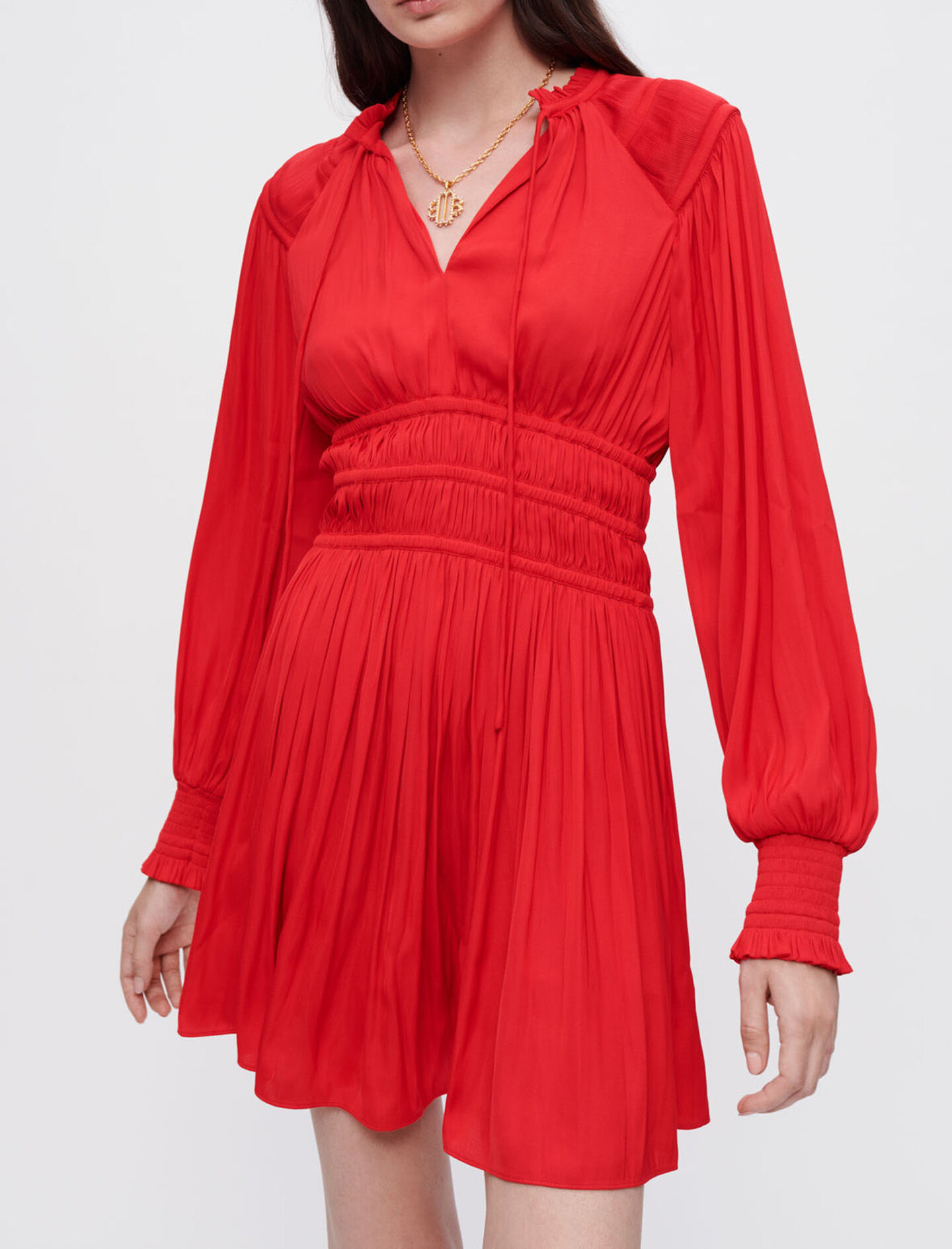 Rochie din satin mulată în talie - Roșu