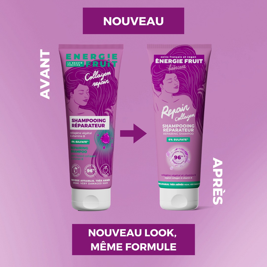 Energie Fruit shampooing collagen repair sans sulfate - cheveux tres abimes - collagene vegetal & vitamine b