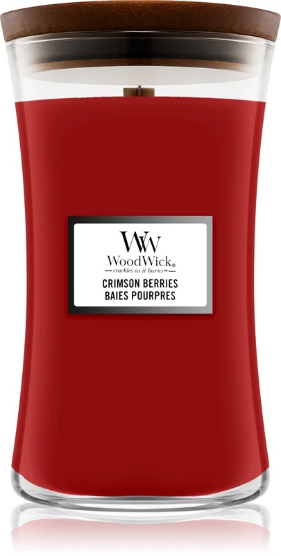 Woodwick Crimson Berries kvapioji žvakė su medine dagtimi