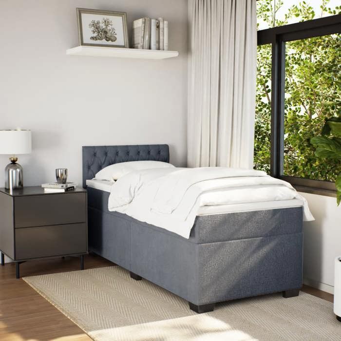 Struttura letto con materasso - Maison Exclusive - 90x200 cm - Velluto grigio scuro - Massimo relax