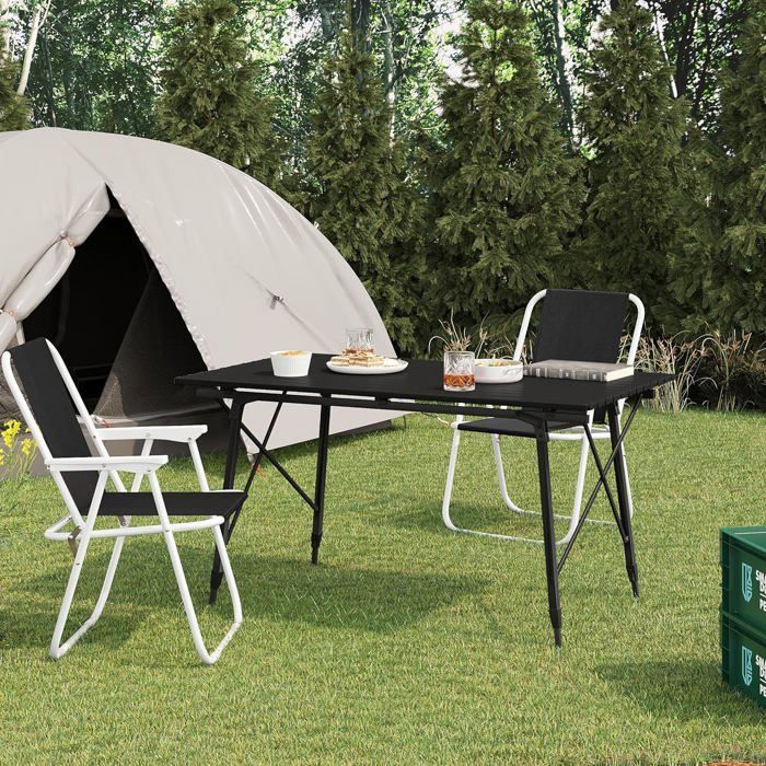 Mesa de camping plegable de aluminio WOLTU, altura regulable, mesa de picnic portátil, 120 x 68,5 cm, negra W0ETT0159