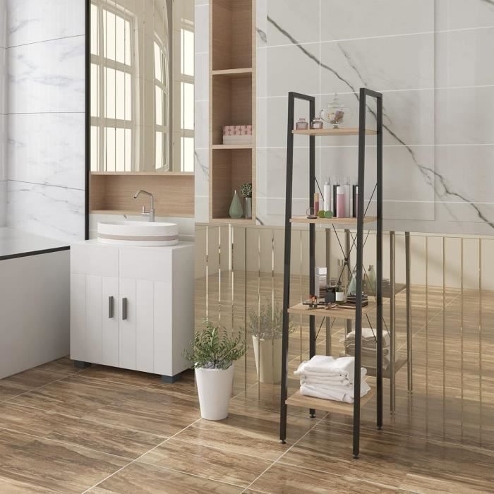Estantería de almacenamiento WOLTU de acero y madera con 4 baldas, mueble de almacenamiento, 34x35x148cm, negro+roble claro