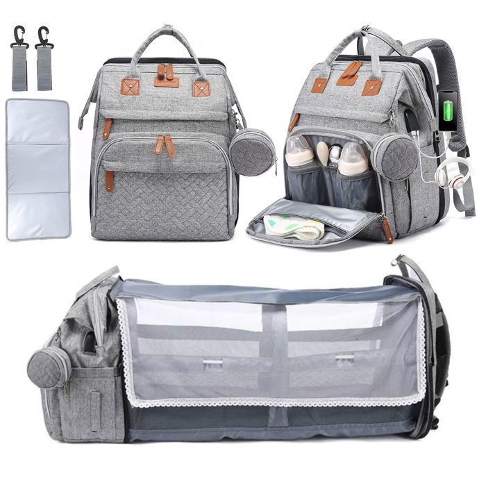 Sac à Dos à Langer pour Bébé,Sac de Voyage avec Lit de Bébé Portable,Grande Capacité Sac à Couches Multifonction Imperméable