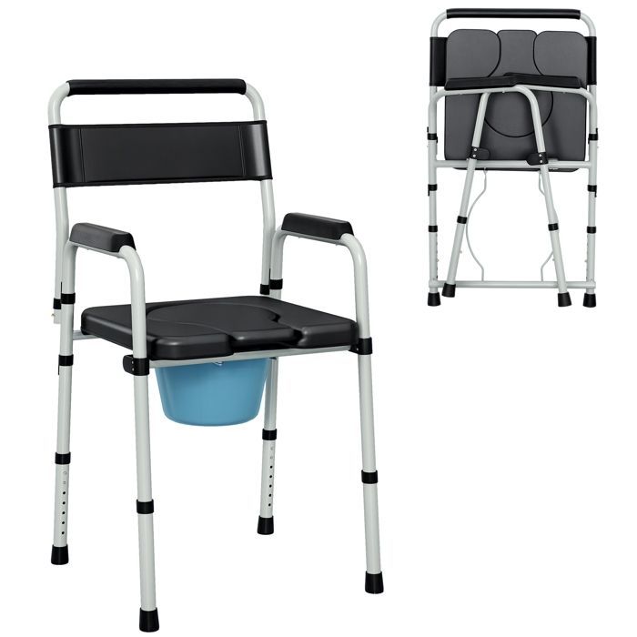 Silla inodoro HOMCOM - plegable y antideslizante - altura regulable, asiento y reposabrazos acolchados, capacidad de carga de 150 kg - negra