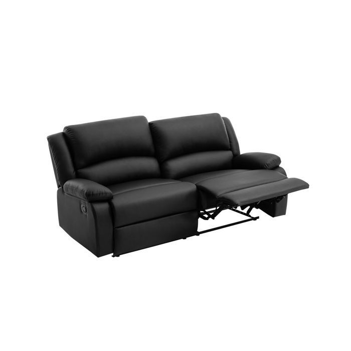 LEO 3-seater manual reclining sofa with 2 extra-large seats in faux leather - Black - W193 x D93 x H96cm - LOUNGITUDE