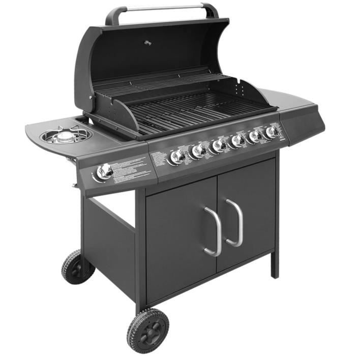 Barbacoa de gas vidaXL con 6 + 1 zonas de cocción, color negro.