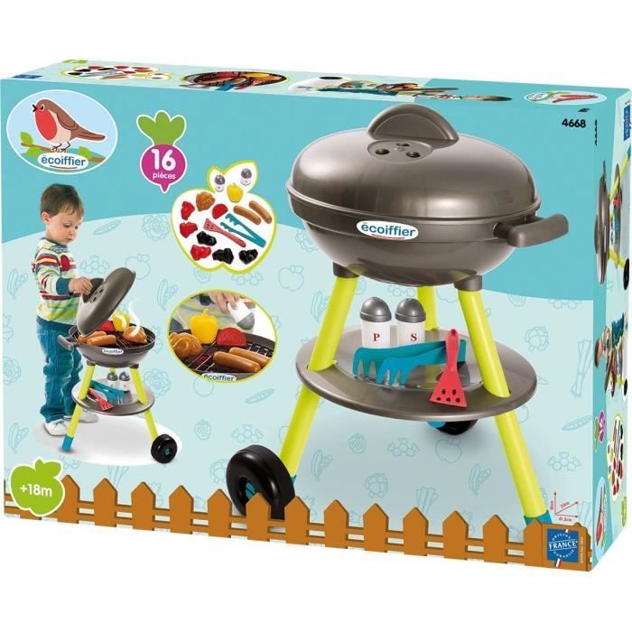 Ecoiffier Toys - Charcoal Barbecue + 16 Accessories - Children's Garden Tools - Made in France