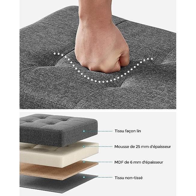 Otomana plegable con reposapiés - SONGMICS - Gris oscuro - 32 x 40 x 33,5 cm - 300 kg