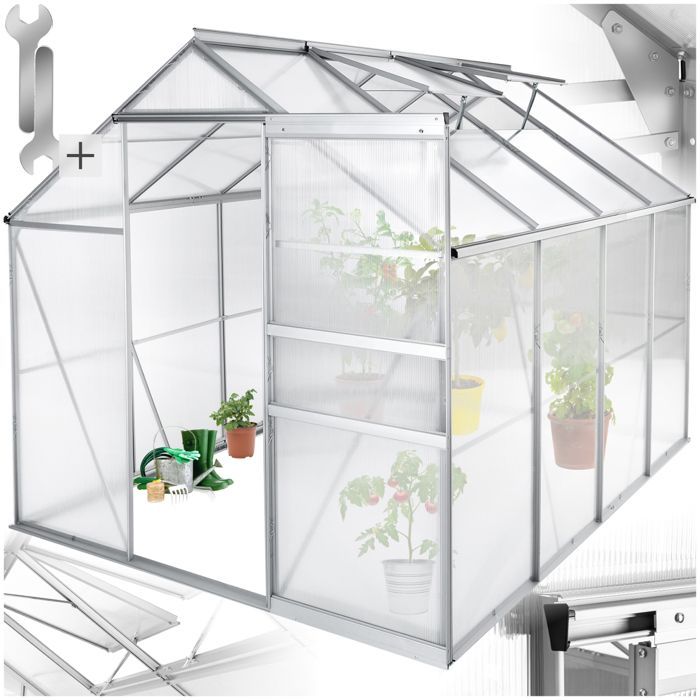 Serre de jardin - TECTAKE - Serre d'extérieur en polycarbonate surface 7,7 m³ porte coulissante 185 x 250 x 195 cm sans fondation