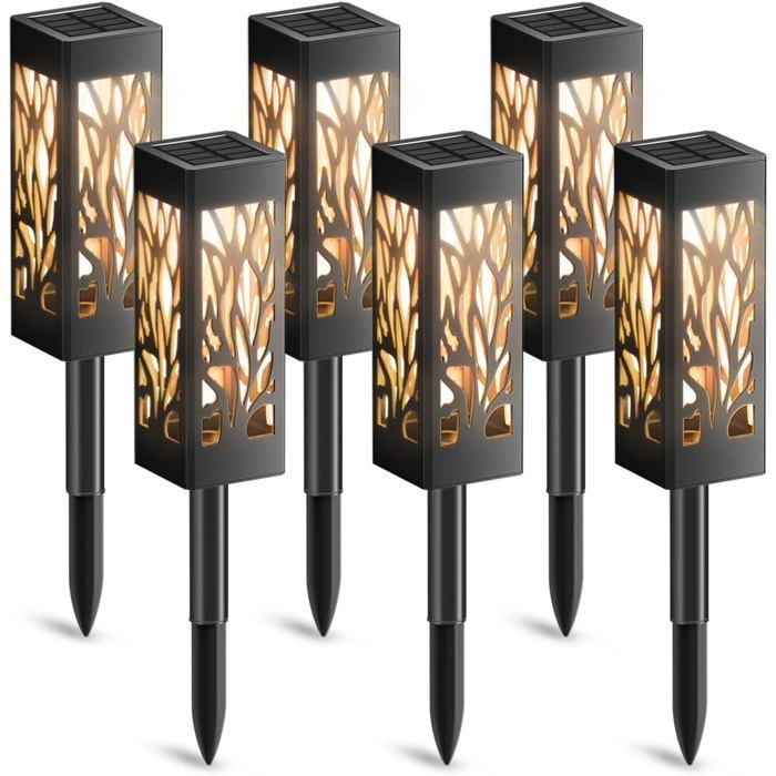 Buitenverlichting op zonne-energie, 6 stuks tuindecoratie op zonne-energie met warm wit licht, IP65 waterdichte lampen