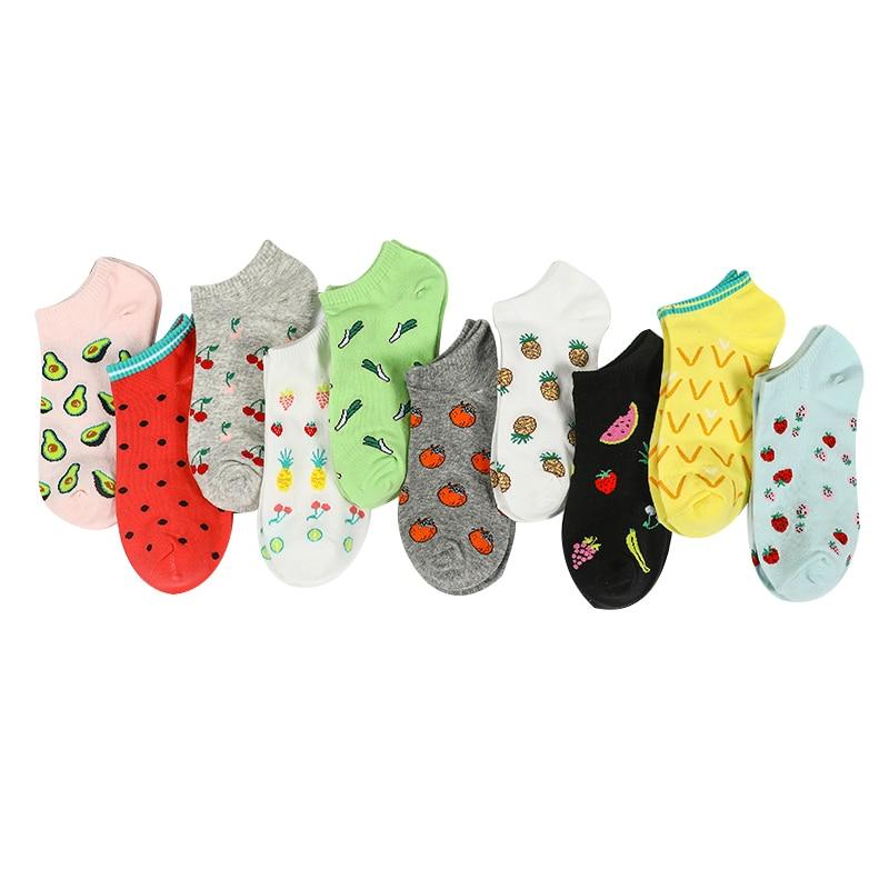 Calcetines bajos de forro para mujer, calcetines náuticos, pantuflas divertidas, algodón, estampado estándar, gris cereza, lindos calcetines felices, Fruit Street Harajuku