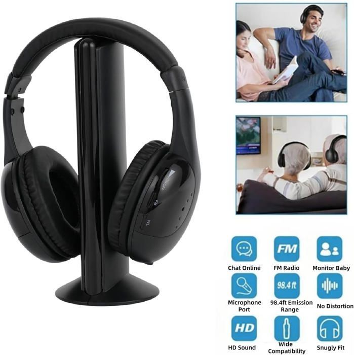 Casque TV Stéréo Sans Fil - LASER GENETICS CARRON - Noir - Hi-Fi - Moniteur - Radio FM