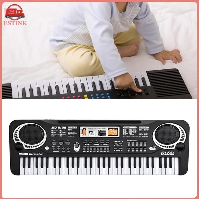 Piano eléctrico ESTANK, piano electrónico de 61 teclas, instrumento musical para niños, con micrófono, 6 canciones, juego de juguete.