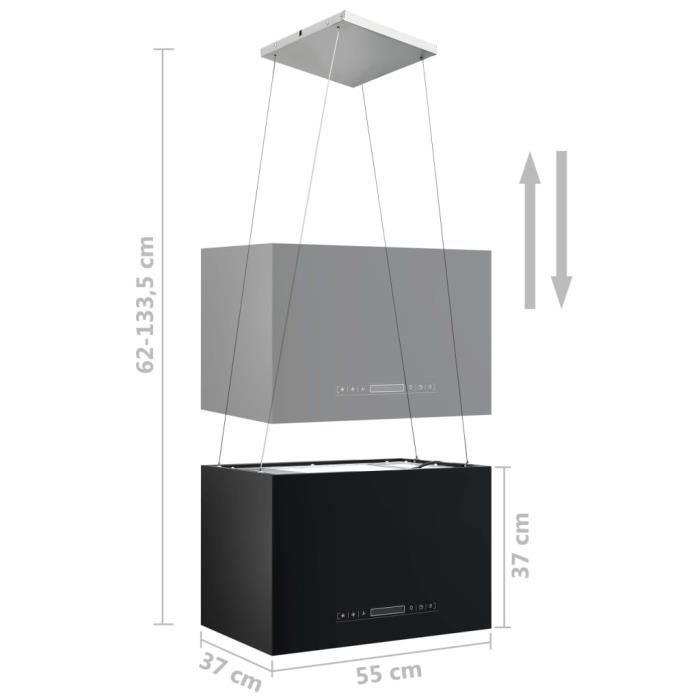 Eilandafzuigkap - ZERODIS - HB007 - Zwart - 55 x 37 x (62-133,5) cm - 3 snelheidsniveaus
