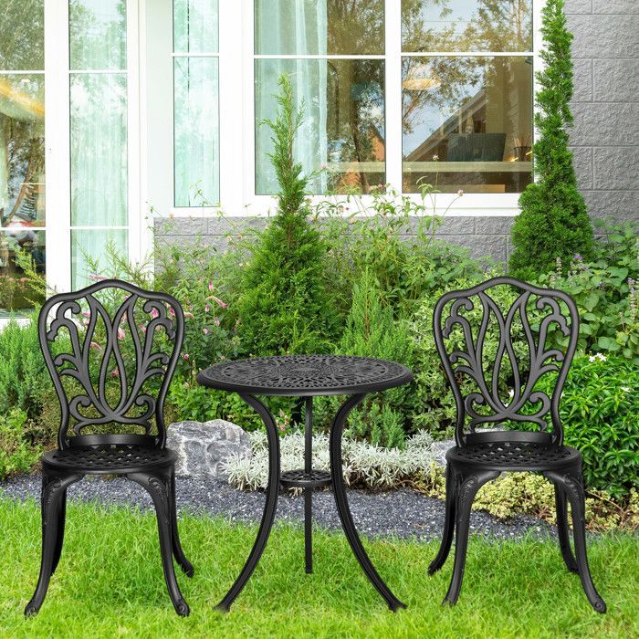 Outdoor garden furniture set - round table and chairs - Outsunny - aluminum frame with parasol hole - aluminum furniture - black